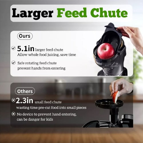 300W Cold Press Slow Juicer, Stainless Steel 5.1 Inch Feeding Chute, Pulp Juice Separation, Quiet and Efficient for Maximum Nutrient Extraction 300W Cold Press Slow Juicer, Stainless Steel 5.1 Inch Feeding Chute, Pulp Juice Separation, Quiet and Efficient for Maximum Nutrient Extraction